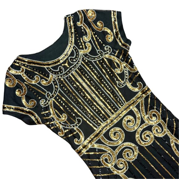 Black & Gold 1920s Sequined Flapper Dress – Size L (New Without Tags) - Picture 4 of 13